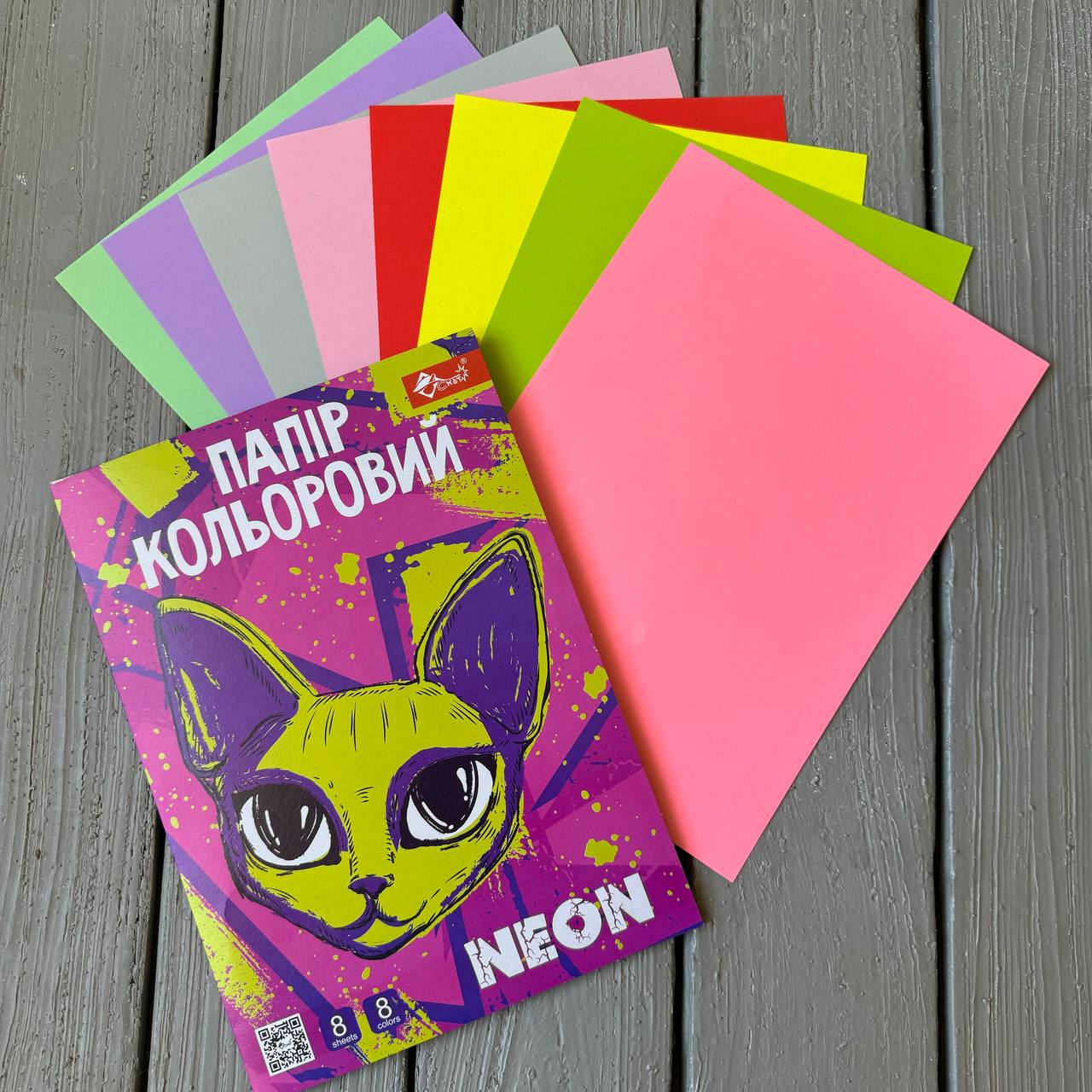 Кольоровий папір PREMIUM ДВОСТОРОННІЙ А4, 8 кол.-8 арк., 5 звичайних + 3 NEON 